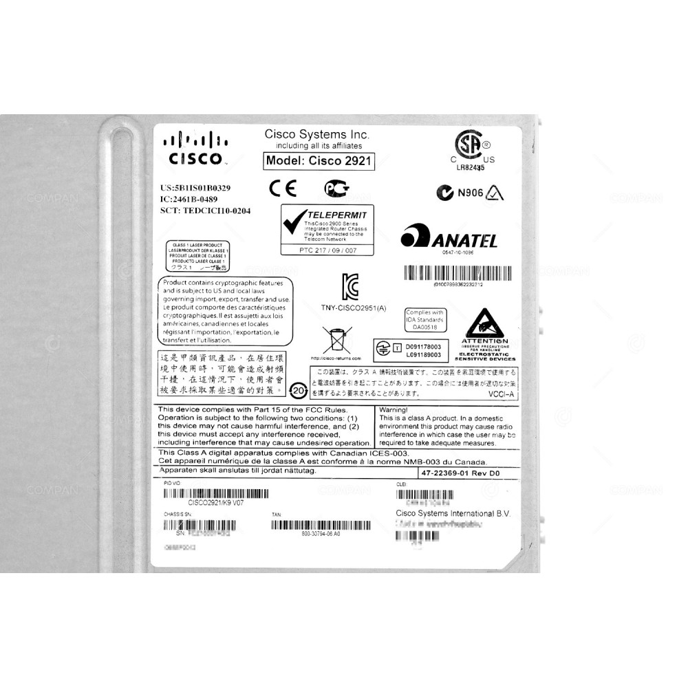 CISCO2921 CISCO 2921 ETHERNET ROUTER 2900 SERIES